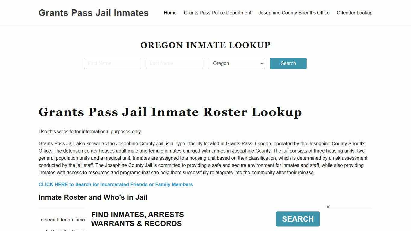 Grants Pass Jail Inmate Roster, Josephine County, OR, Offender Search
