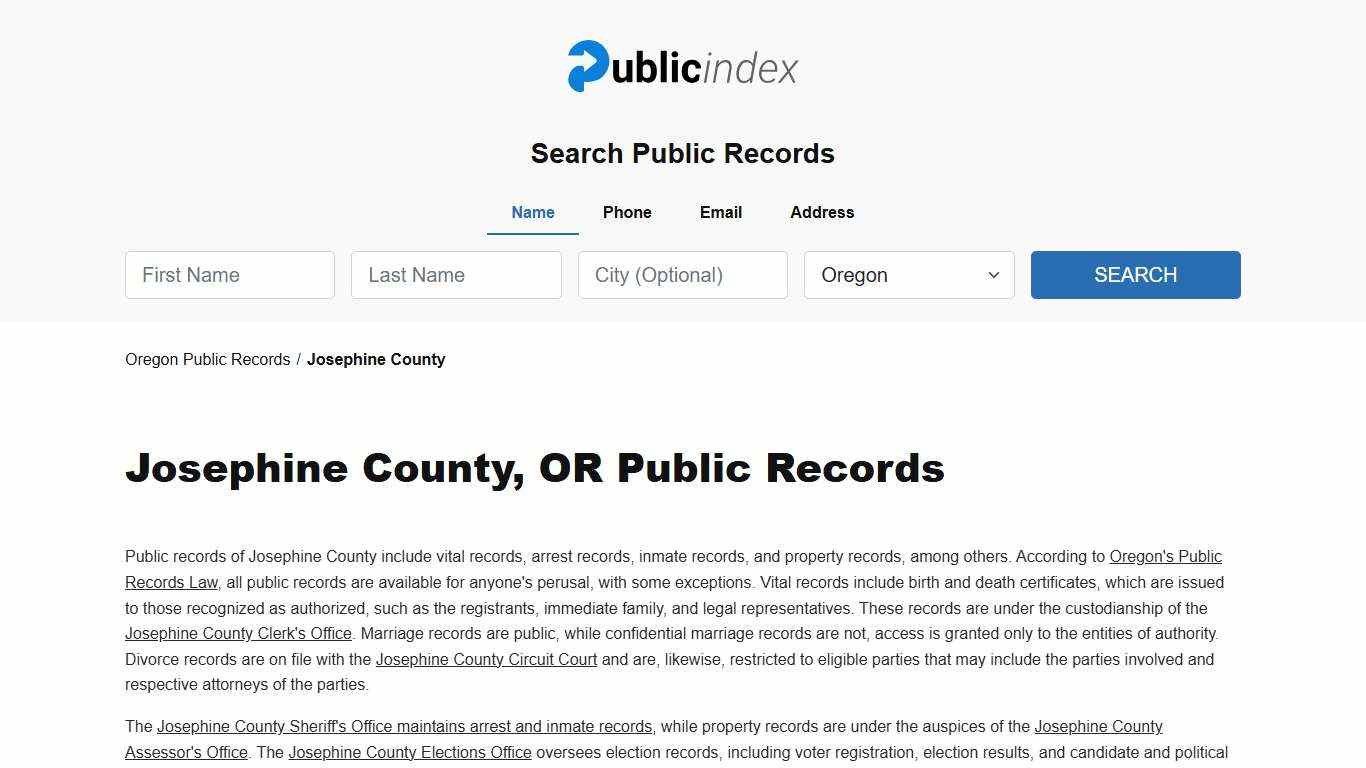 Josephine County, OR Public Court, Arrest and Inmate Records - ThePublicIndex